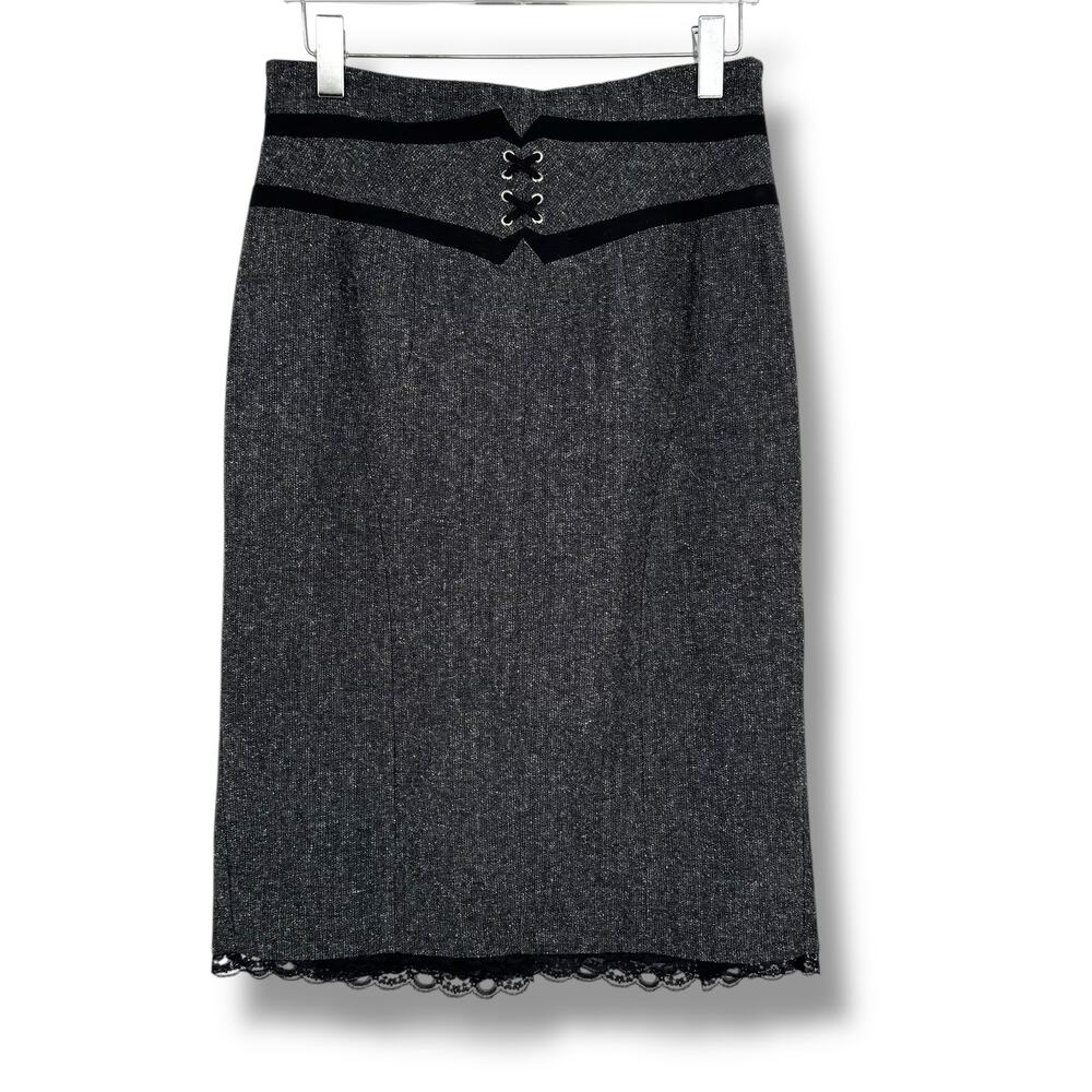 Worthington Gray Midi Skirt with Black Trim